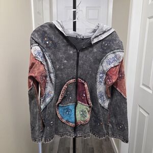 Multicolor Patchwork Rustic Zip-up  Hoodie Boho
